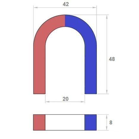 Magnet ferita potcoava 48 x 42 mm, rosu-albastru